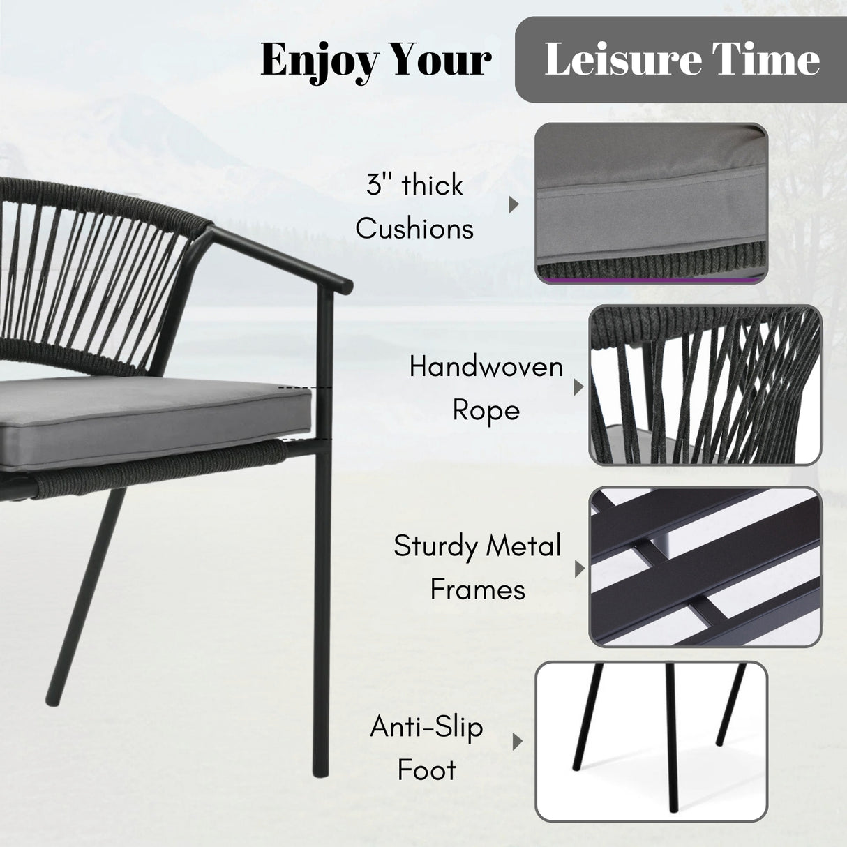 4-Piece Outdoor Rope Patio Dining Chairs