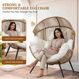 Outdoor Wicker Egg Chair with Plush Cushions (Beige & Off-White)