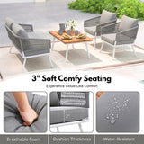 Outdoor Rope Sofa Set with Wooden Top Center Table (Grey)