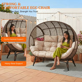 Outdoor Rattan Wicker Double Seater Egg Chair (Dark Brown & Cream)