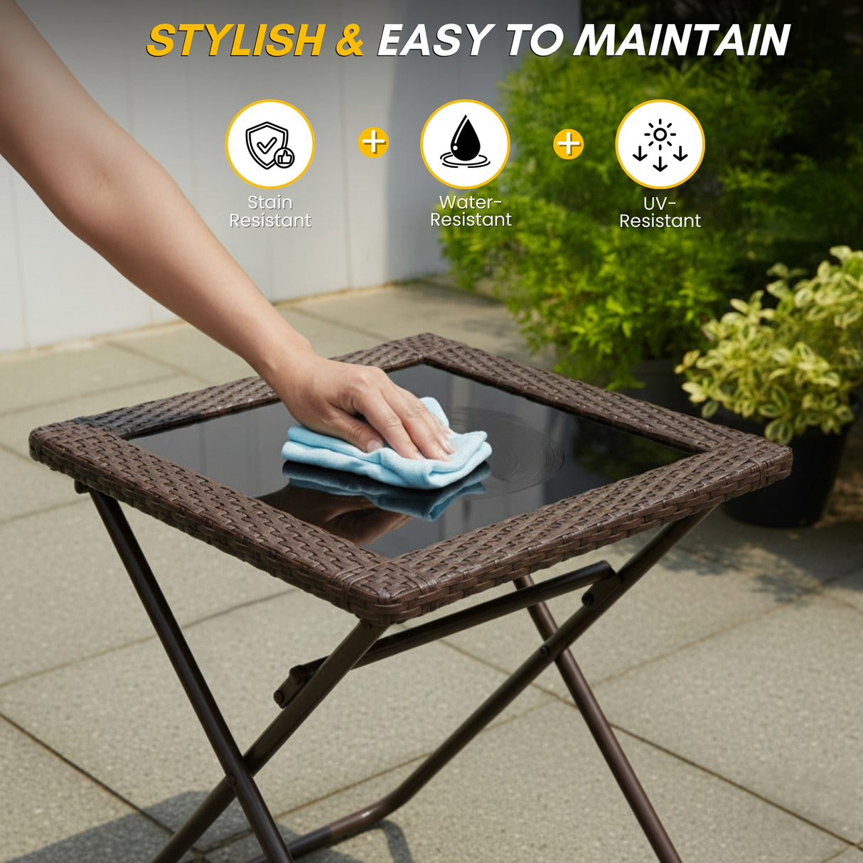 3-Piece Outdoor Wicker Folding Patio Set (Dark Brown)