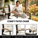Outdoor Wicker Patio Chair Set with Wooden Armrests & Table