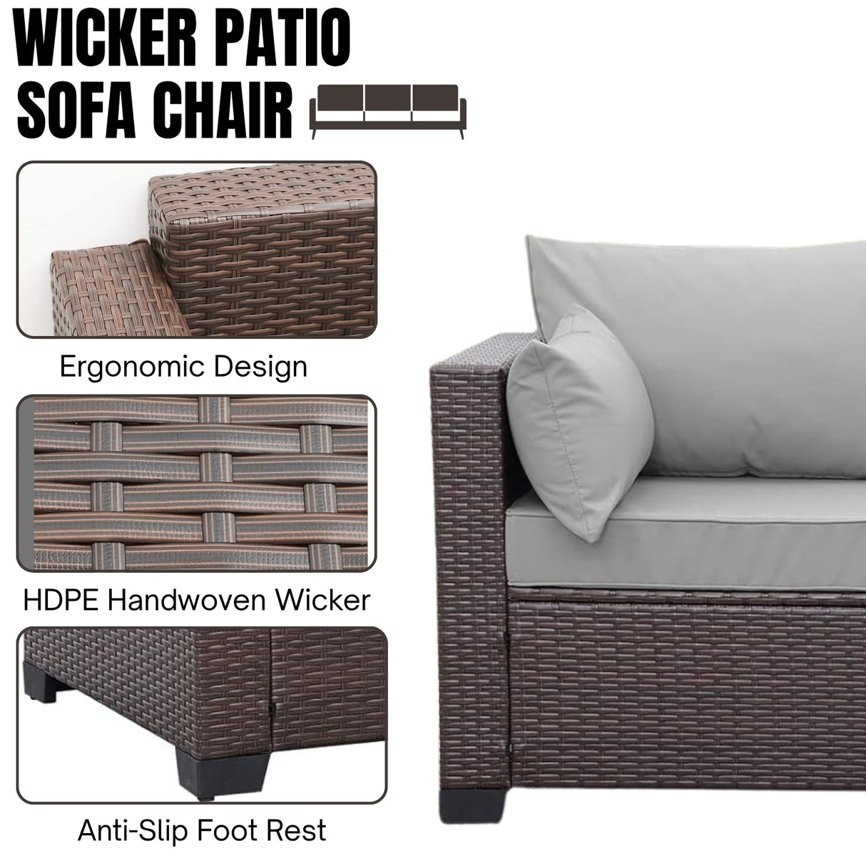 3-Seater Outdoor Rattan Wicker Patio Sofa