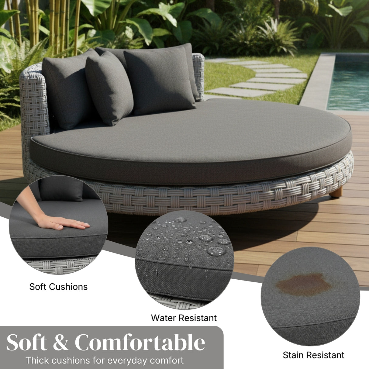 Outdoor All-Weather Rattan Wicker Round Daybed (Silver Grey & Dark Grey)