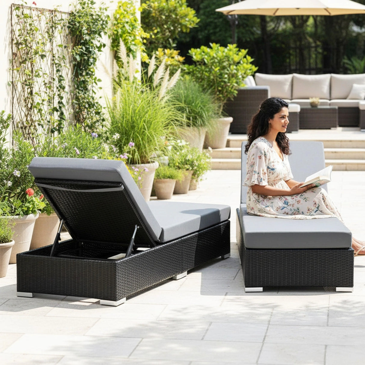 Outdoor 2-Piece Chaise Lounge Chair with Adjustable Settings and Cushions