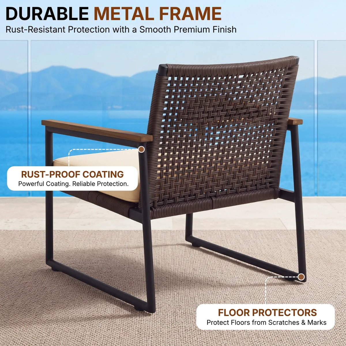 Outdoor 3-Piece Wicker Patio Set(Dark Brown & Cream)