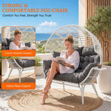 Outdoor Wicker Double Seater Egg Chair with Dual Cup Holders (White & Dark Grey)