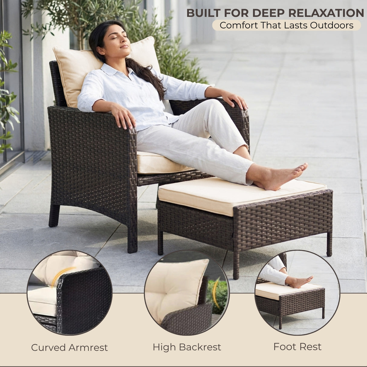Outdoor 5 Piece Patio Wicker Furniture Set