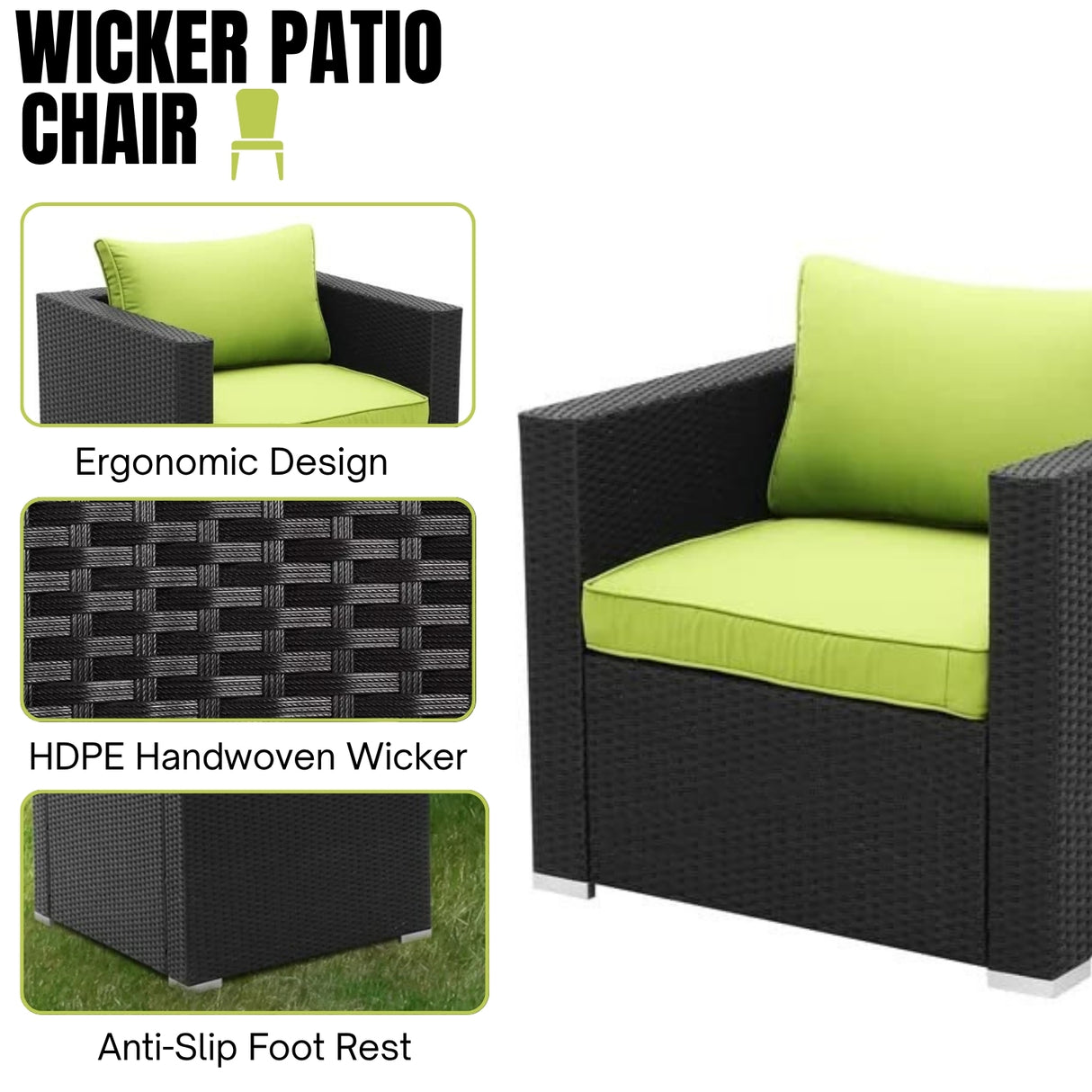 6-Piece Outdoor Conversation Set (Black/Green)