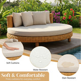 Outdoor All-Weather Rattan Wicker Round Daybed (Beige & Off-White)