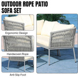 Outdoor Grey Rope L-Shape All Weather Sectional Sofa Set