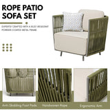 All-Weather Rope 5 Seater Sofa Set With Glass Top Table