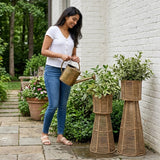 Outdoor Wicker Planter Stand Set of 2 (Beige)