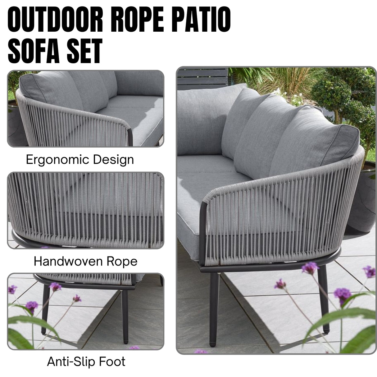 Outdoor Rope  L-Shaped Conversation Sofa Set