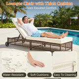 Outdoor Wicker Rattan Lounger Set of 2 with Patio Umbrella (Dark Brown & Off-White)