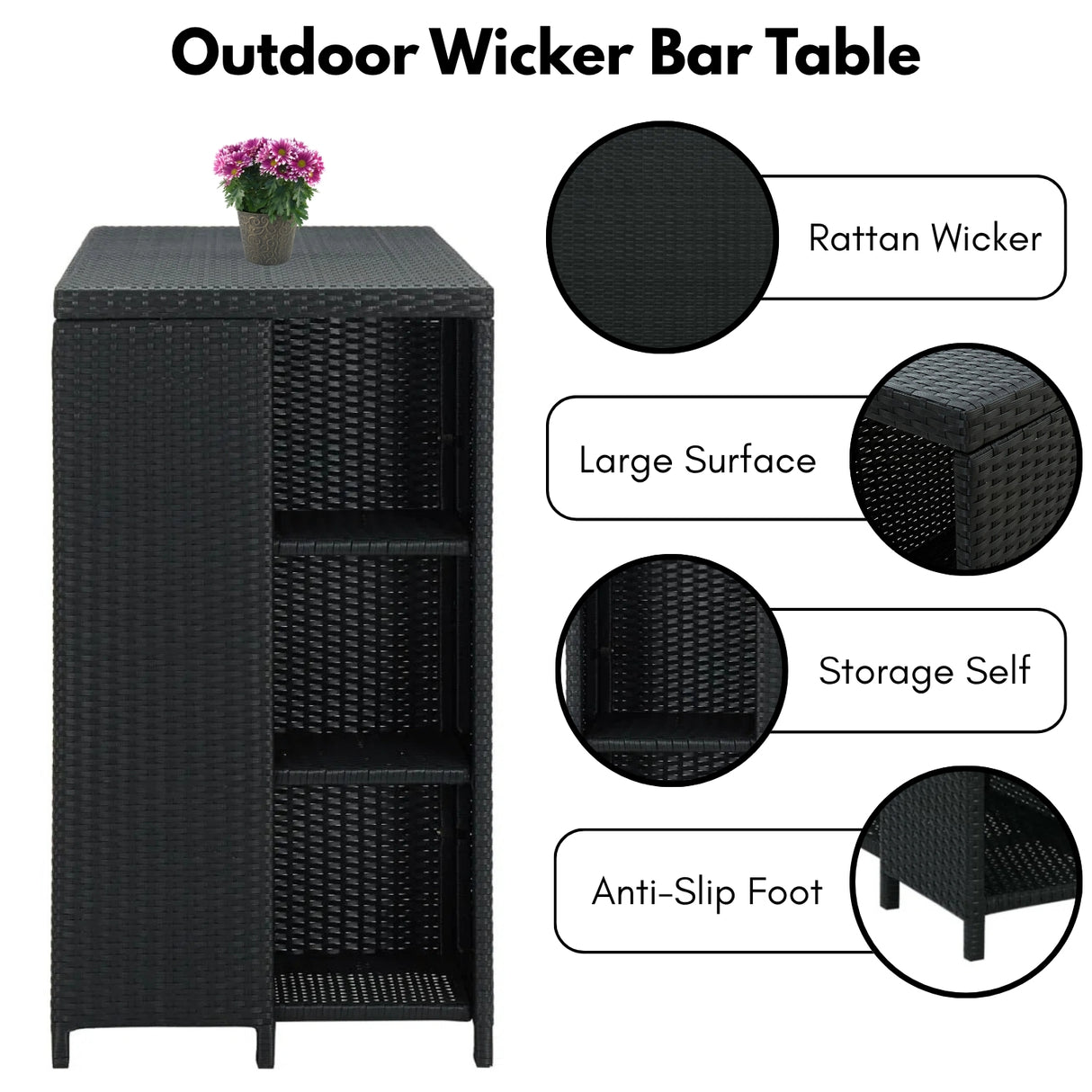 Outdoor Rattan Wicker Bar Table with High-Top Design