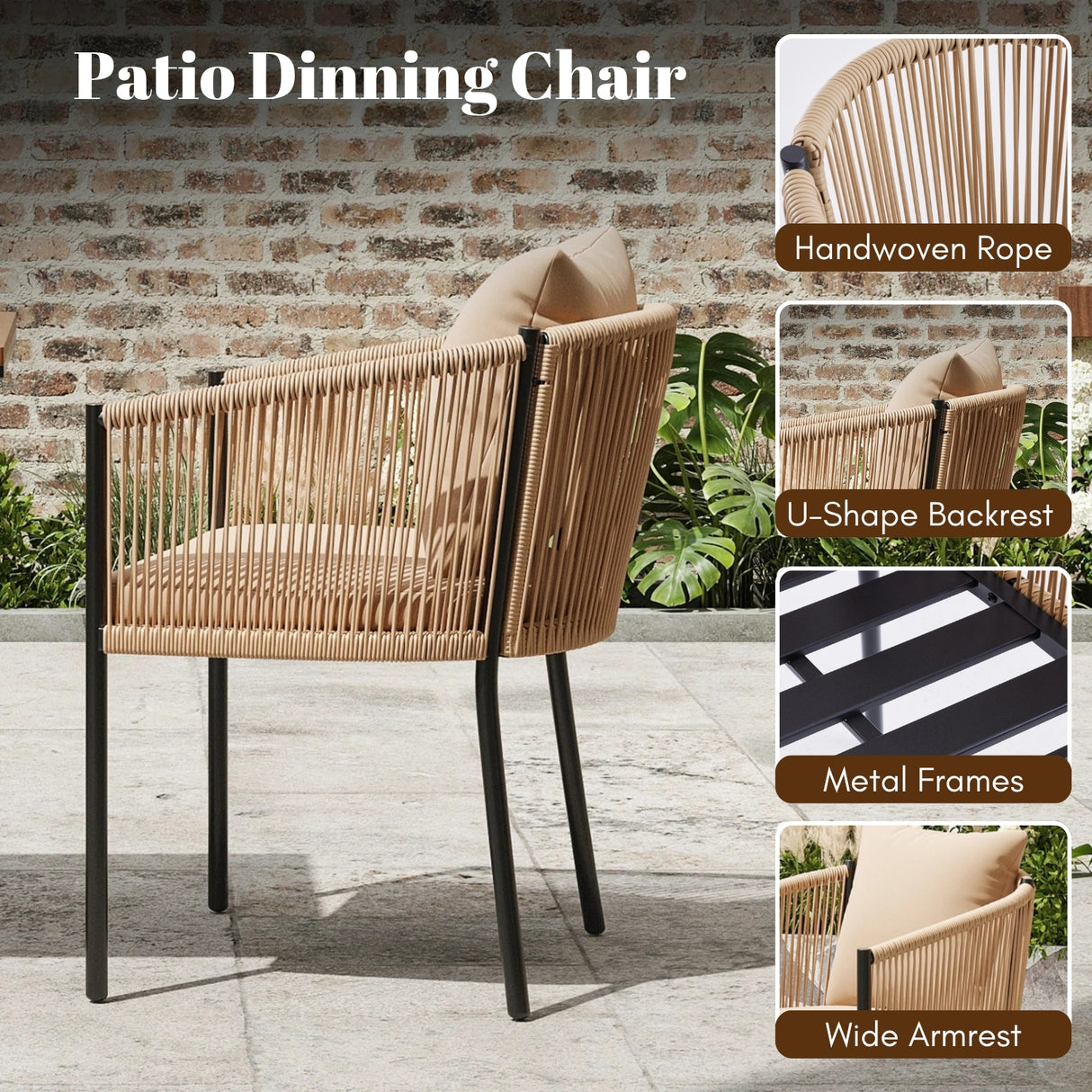 2-Piece Outdoor Rope Patio Dining Chairs