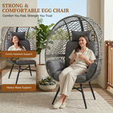 Outdoor Wicker Egg Chair with Glass Top Side Table (Silver Grey & Dark Grey)