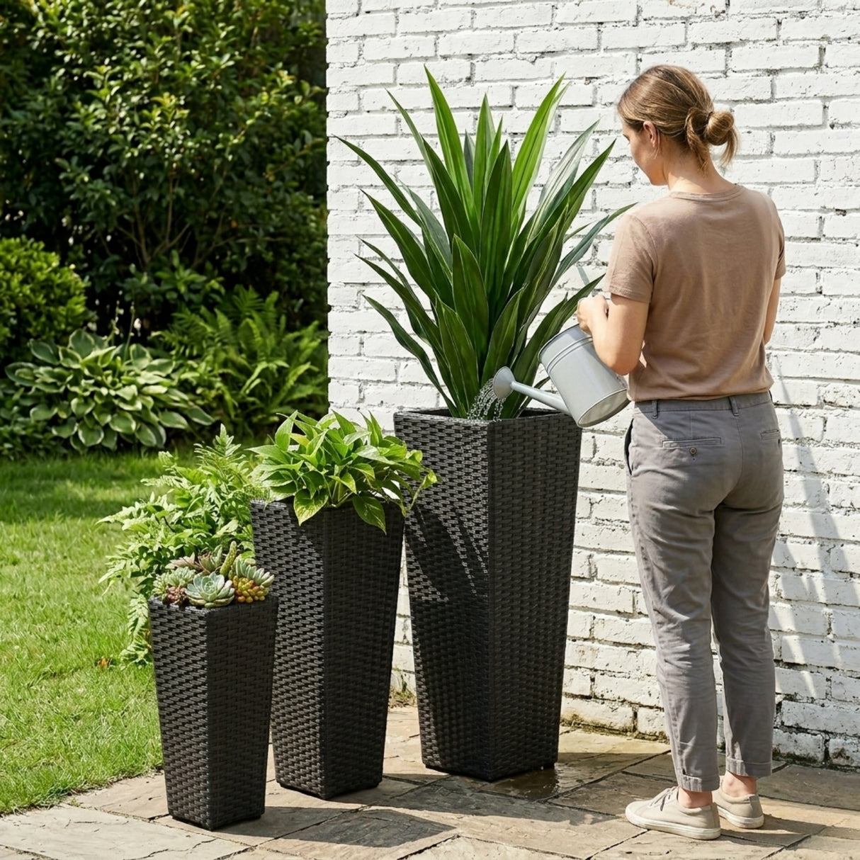 Outdoor Black Wicker Planter Set of 3