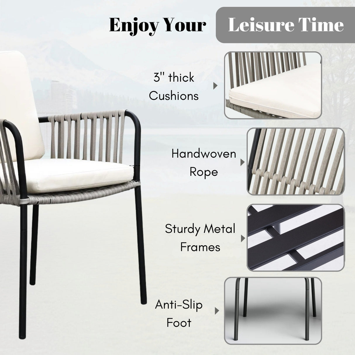 2-Piece Outdoor Rope Patio Dining Chairs