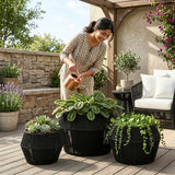 Outdoor 3-Piece Round Rope Planters (Black)