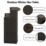 Outdoor Rattan Wicker Bar Table With a High-Top Design & Integrated Storage Shelf