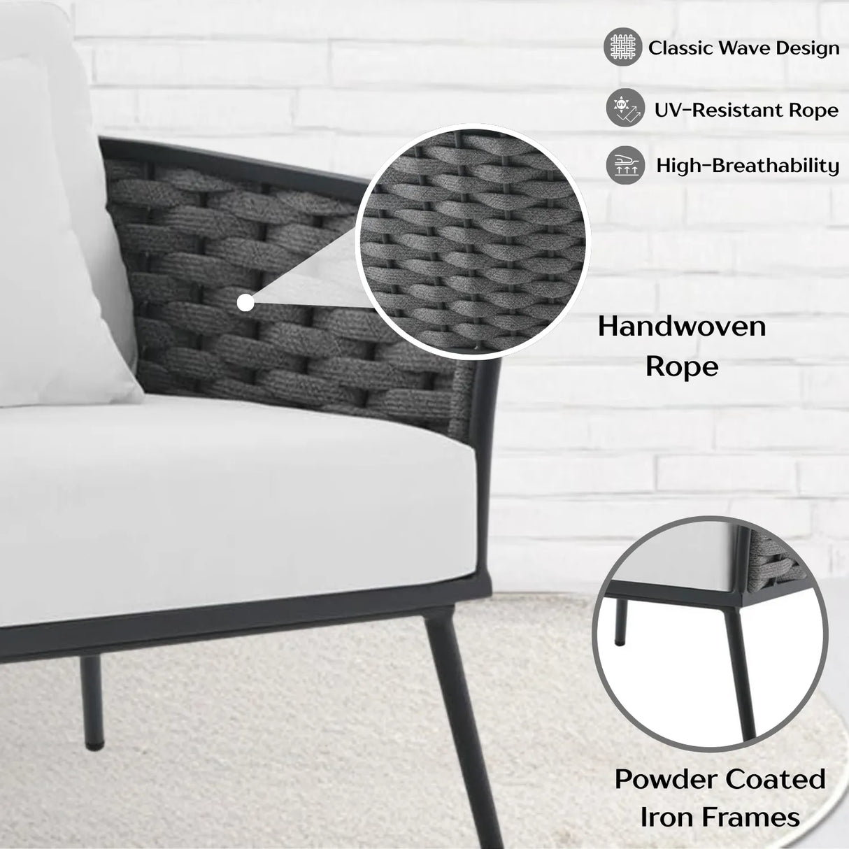 4 Piece Outdoor Rope Sofa Set with Wooden Top Table