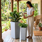 2-Piece Outdoor Rattan Wicker Tall Square Planters (Silver Grey)