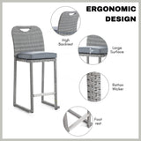 7-Piece Outdoor Rattan Wicker Bar Set with Round Glass Top Table