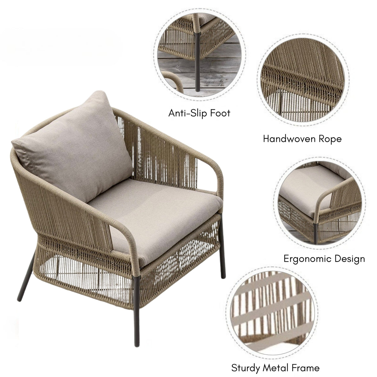 2-Piece Outdoor Rope Single Seater Sofa