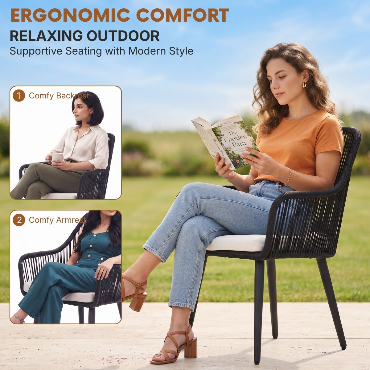 2-Piece Outdoor Rope Patio Dining Chairs