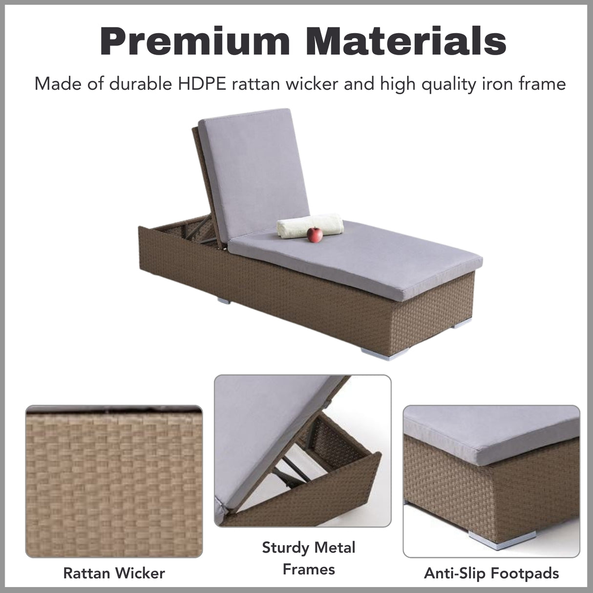Outdoor All-Weather Rattan Wicker Lounger (Beige & Grey)
