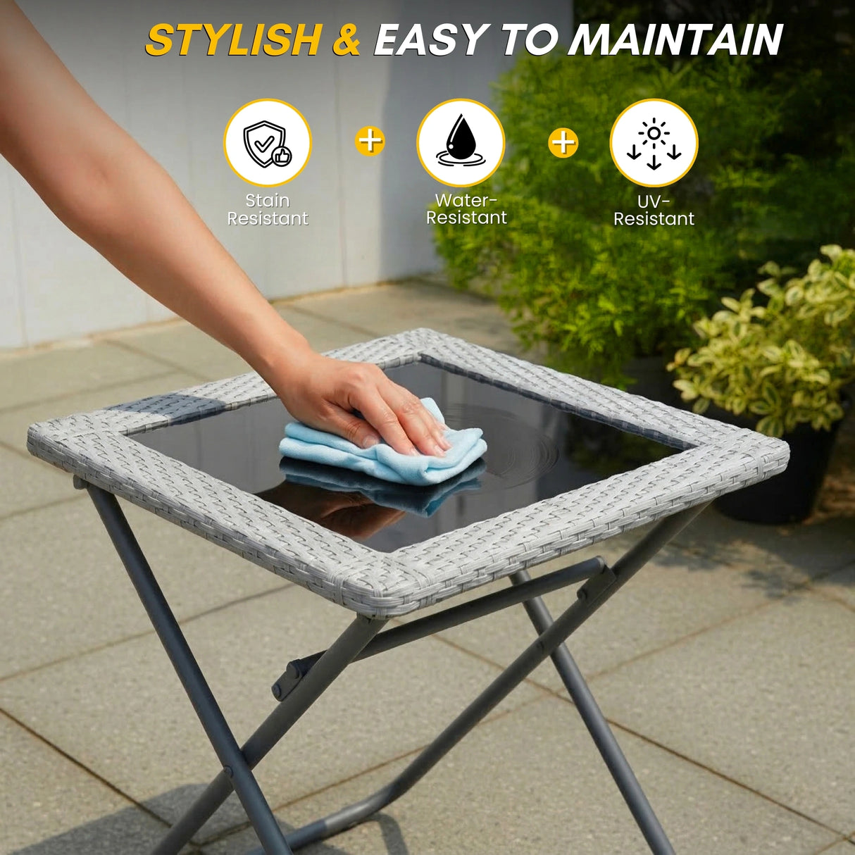 3-Piece Outdoor Wicker Folding Patio Set (Silver)