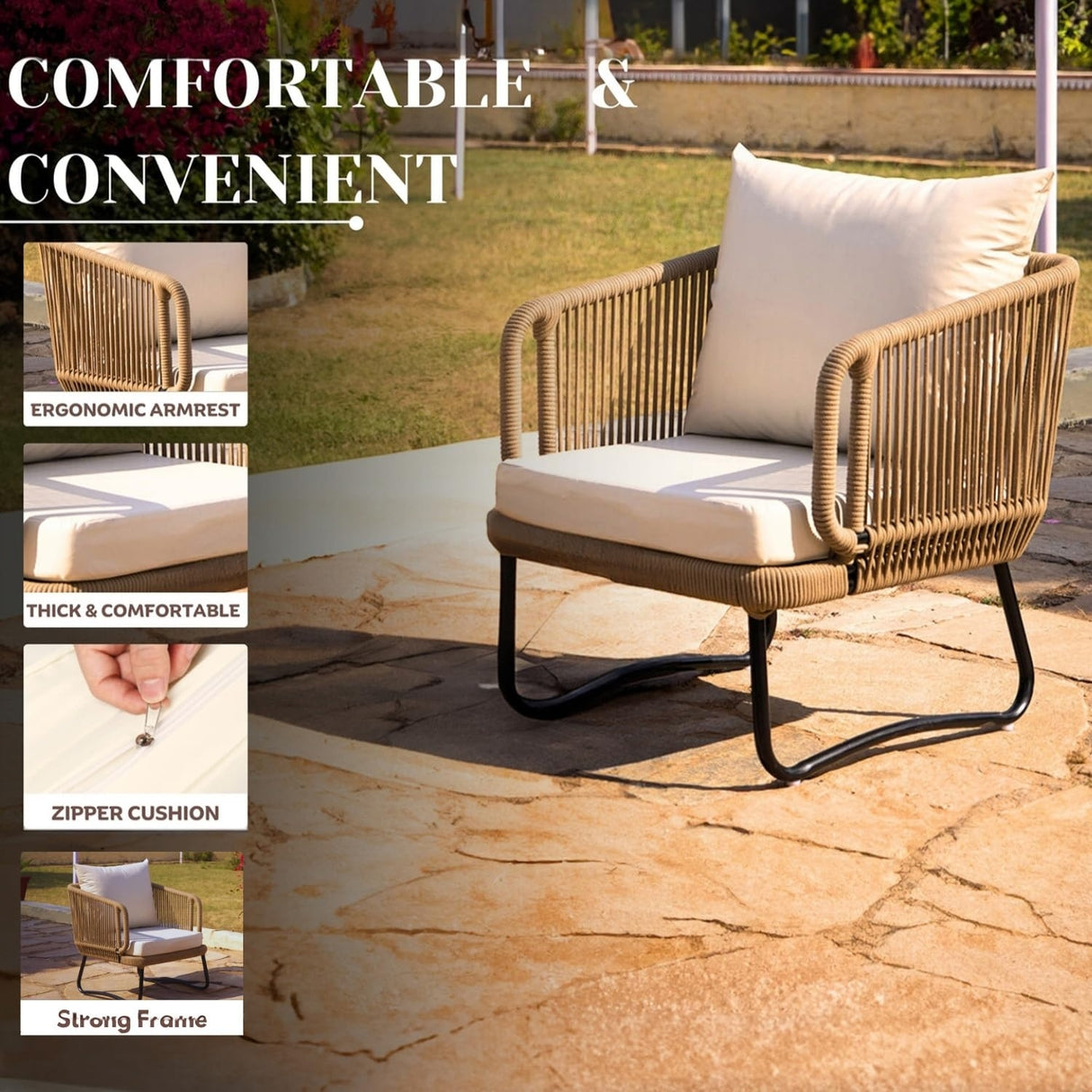 7 Seater Outdoor Rope Sofa Set with Ottomans
