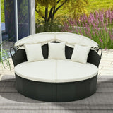 Outdoor Round Canopy Daybed Wicker Patio Furniture Set with Cushions
