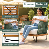 Outdoor Rope Sofa with Wooden Base (Green & White)
