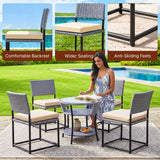 5-Piece Outdoor Wicker Patio Furniture Set (Silver Grey & Cream)