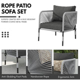 Outdoor Rope 5-Seater Sofa Set With Glass Top Table