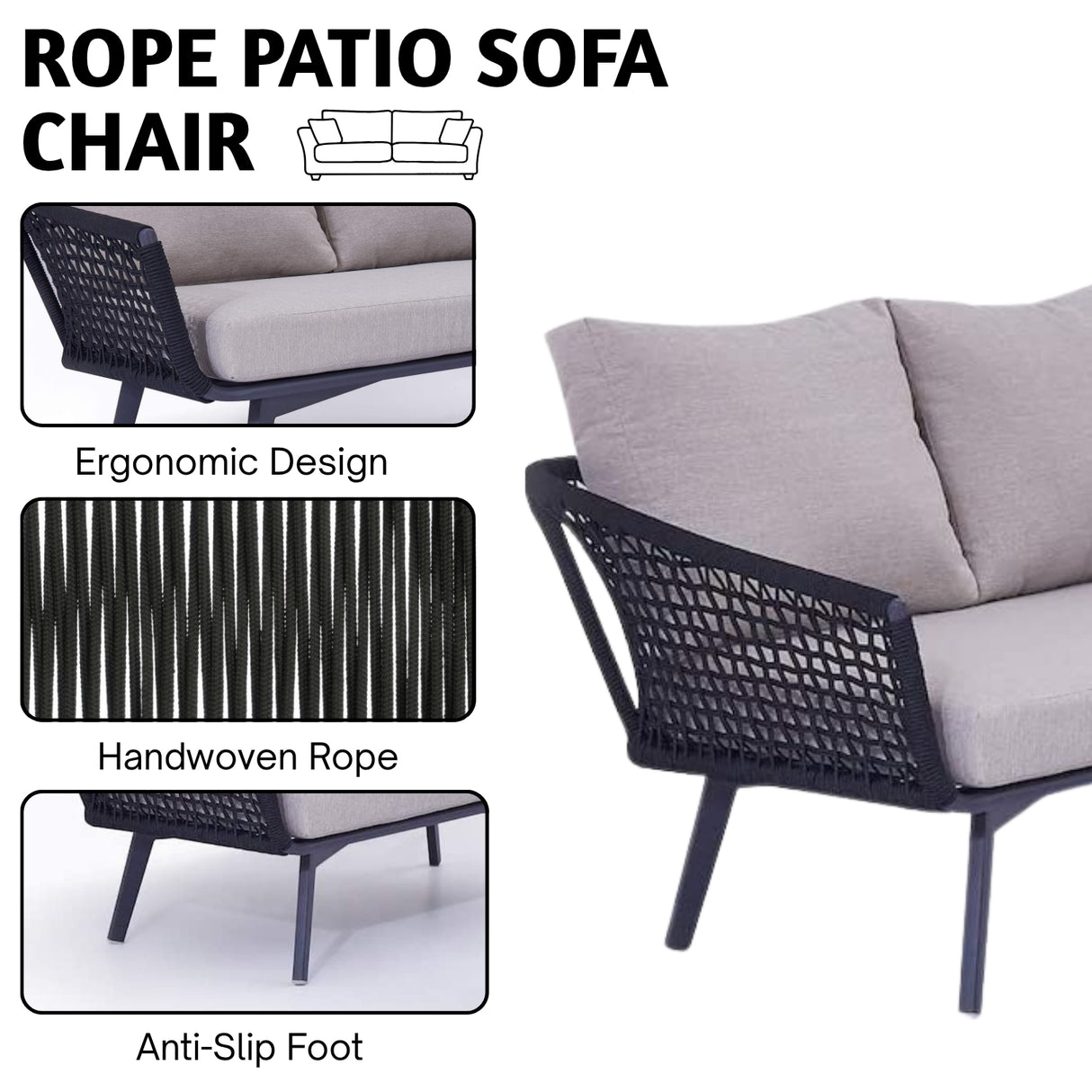 2-Piece Outdoor Rope Loveseat Sofa With Ottoman