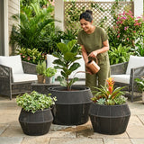 Outdoor 3-Piece Round Rope Planters (Grey)