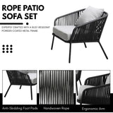 4-Piece Outdoor Rope Patio Sofa Set (Black & Off-White)