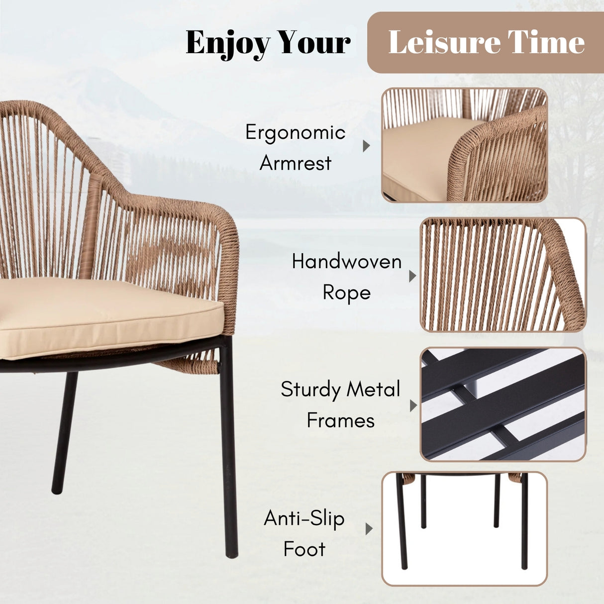 2-Piece Outdoor Rope Patio Dining Chairs
