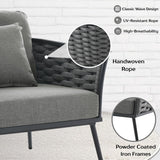 Outdoor Rope 3-Piece Patio Set With Wooden Top Table