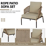 All-Weather Patio Rope Sofa Set with Glass Top Coffee Table