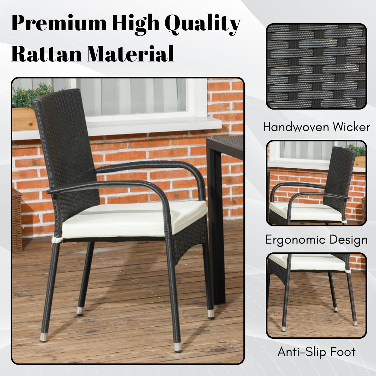 2-Piece Outdoor Rattan Wicker Patio Dining Chairs