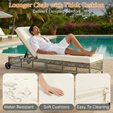 Outdoor Wicker Rattan Lounger Set of 2 with Patio Umbrella (Silver Grey & Off-White)