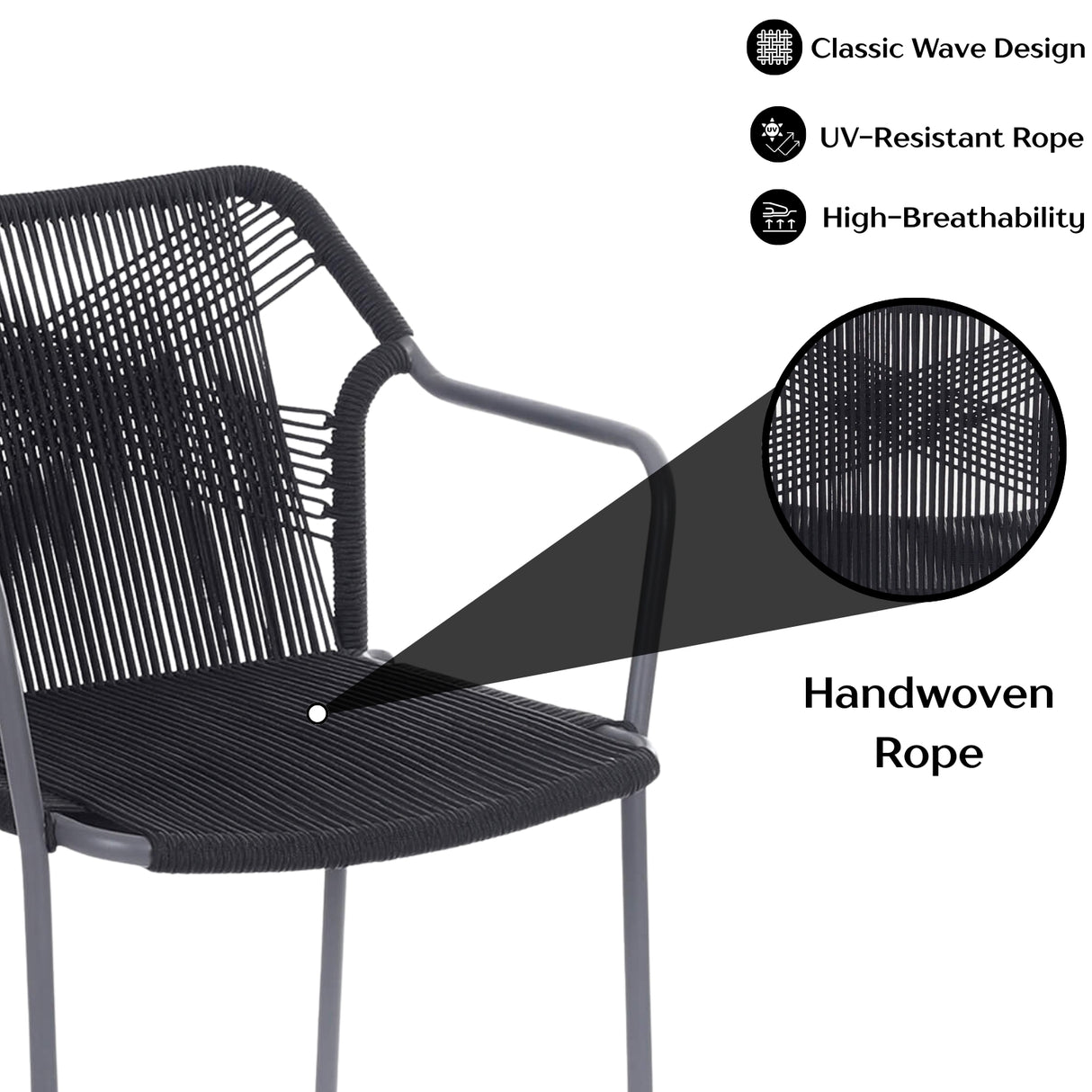 3-Piece Outdoor Grey Rope Patio Set