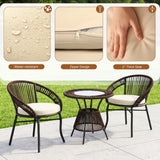 Outdoor Rope 3 Piece Patio Bistro Set (Dark Brown & Cream)
