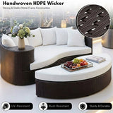 Outdoor Rattan Wicker Daybed (Dark Brown & White)