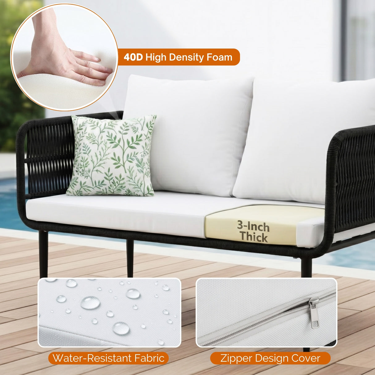 Outdoor Rope 4 Seater Conversation Furniture Set (Black & White)